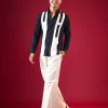 Navy Blue Viscose Mandarin Collar Mens Shirt