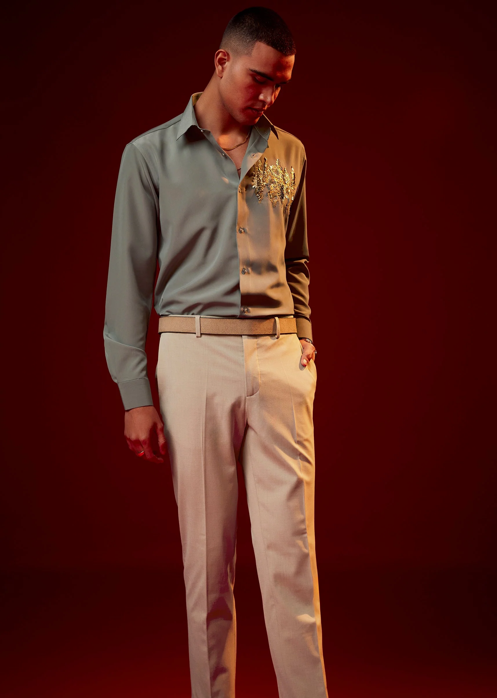 6968-mint-green-embellished-mandarin-collar-shirt-1.webp Mint Green Embellished Mandarin Collar Shirt