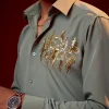 Mint Green Embellished Mandarin Collar Shirt