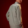 Mint Green Embellished Mandarin Collar Shirt