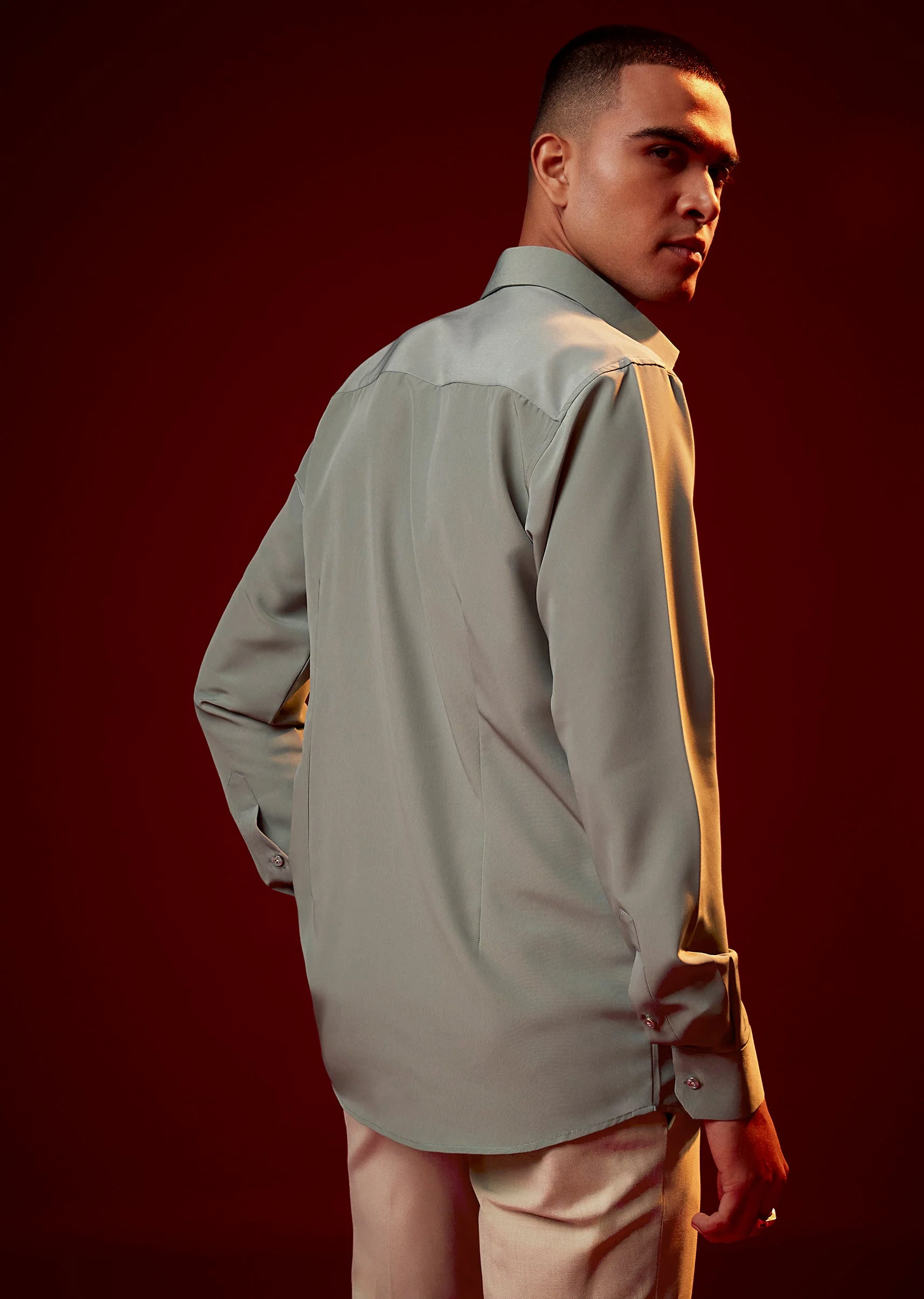 Mint Green Embellished Mandarin Collar Shirt