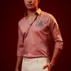 Onion Pink Embellished Silk Blend Party Shirt