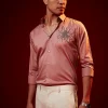 Onion Pink Embellished Silk Blend Party Shirt