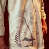 Pista Green Embroidered Mandarin Collar Shirt