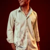 Pista Green Embroidered Mandarin Collar Shirt