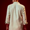 Pista Green Embroidered Mandarin Collar Shirt