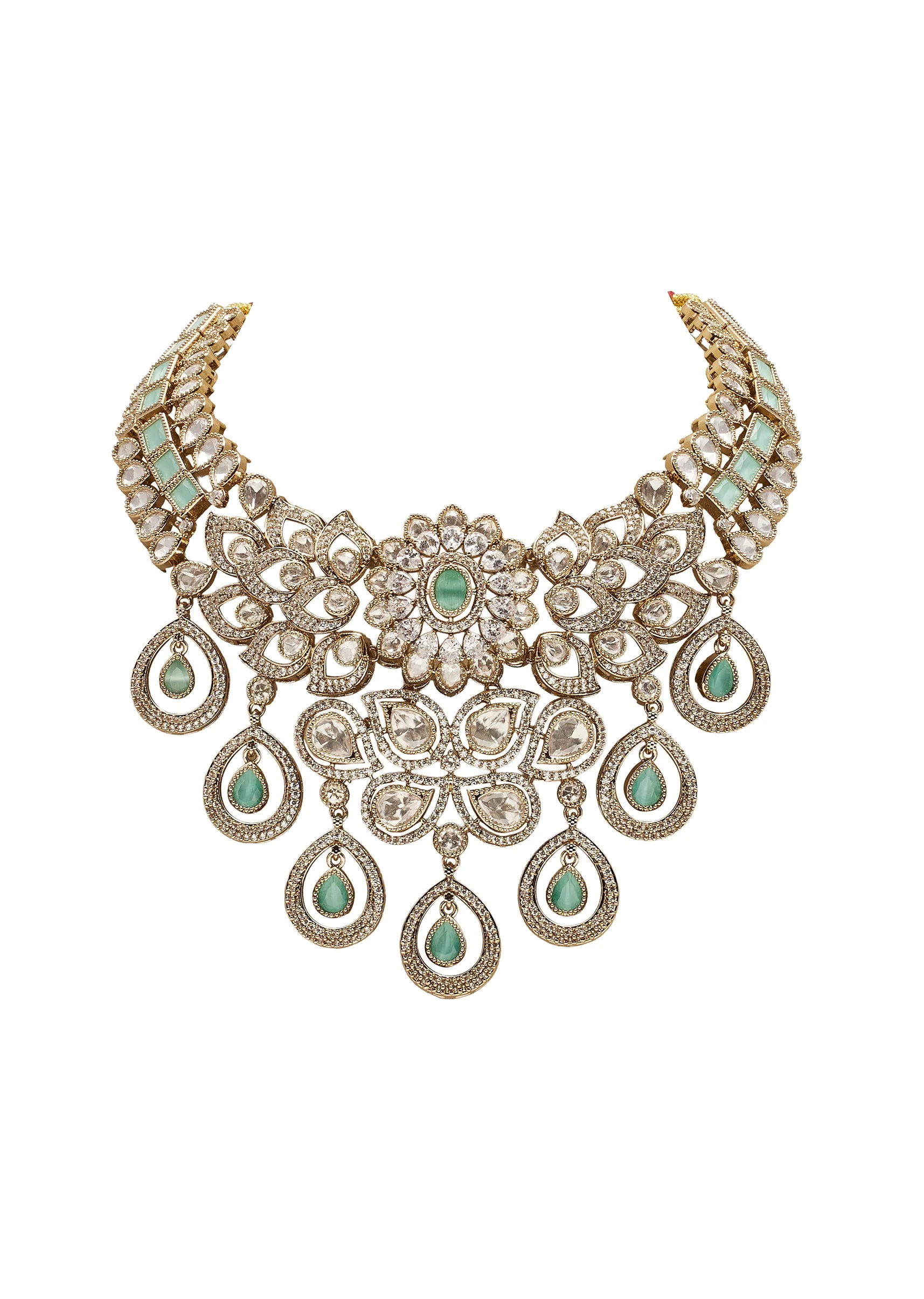 Mint Green Gold Wedding Necklace Set