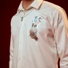 Cream Embroidered Mandarin Collar Shirt