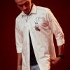 Cream Embroidered Mandarin Collar Shirt