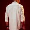 Cream Embroidered Mandarin Collar Shirt