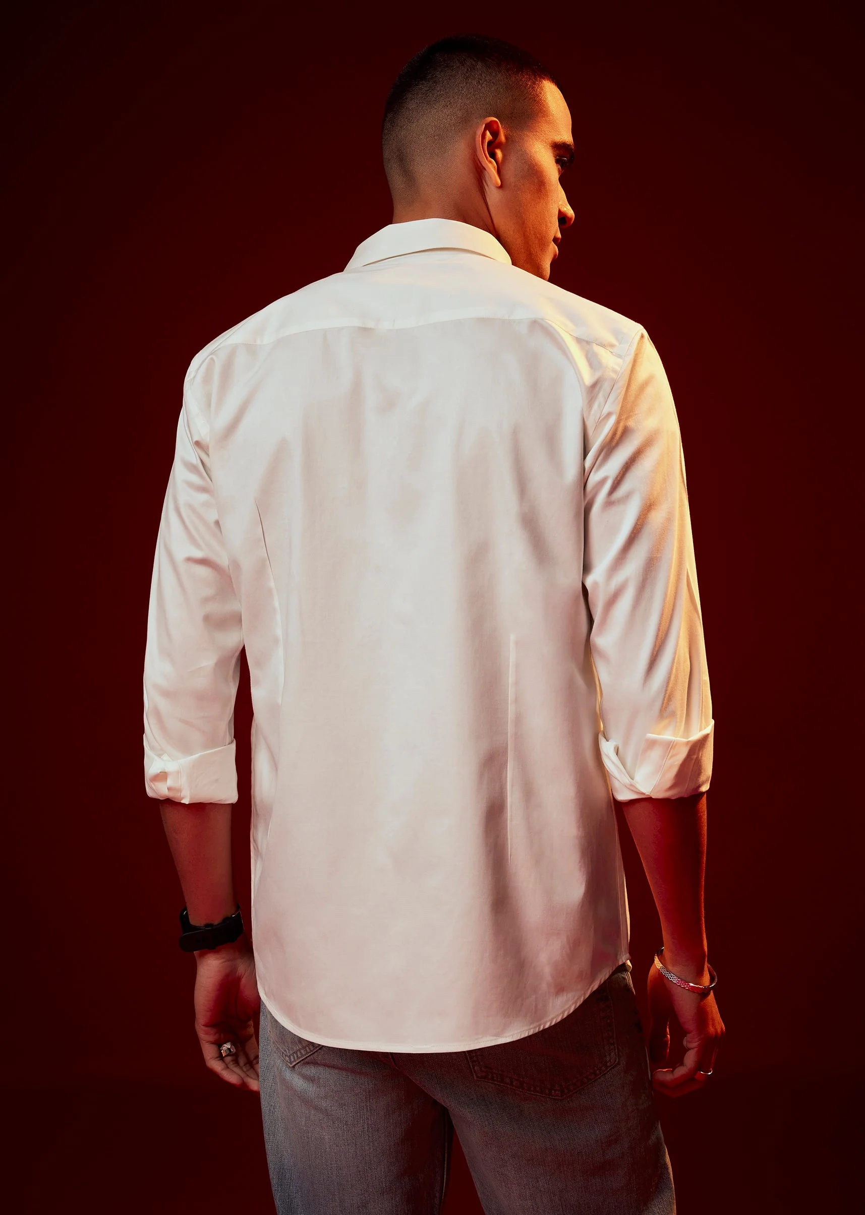 Cream Embroidered Mandarin Collar Shirt
