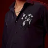 Purple Embellished Mandarin Collar Shirt