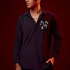 Purple Embellished Mandarin Collar Shirt