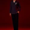 Purple Embellished Mandarin Collar Shirt