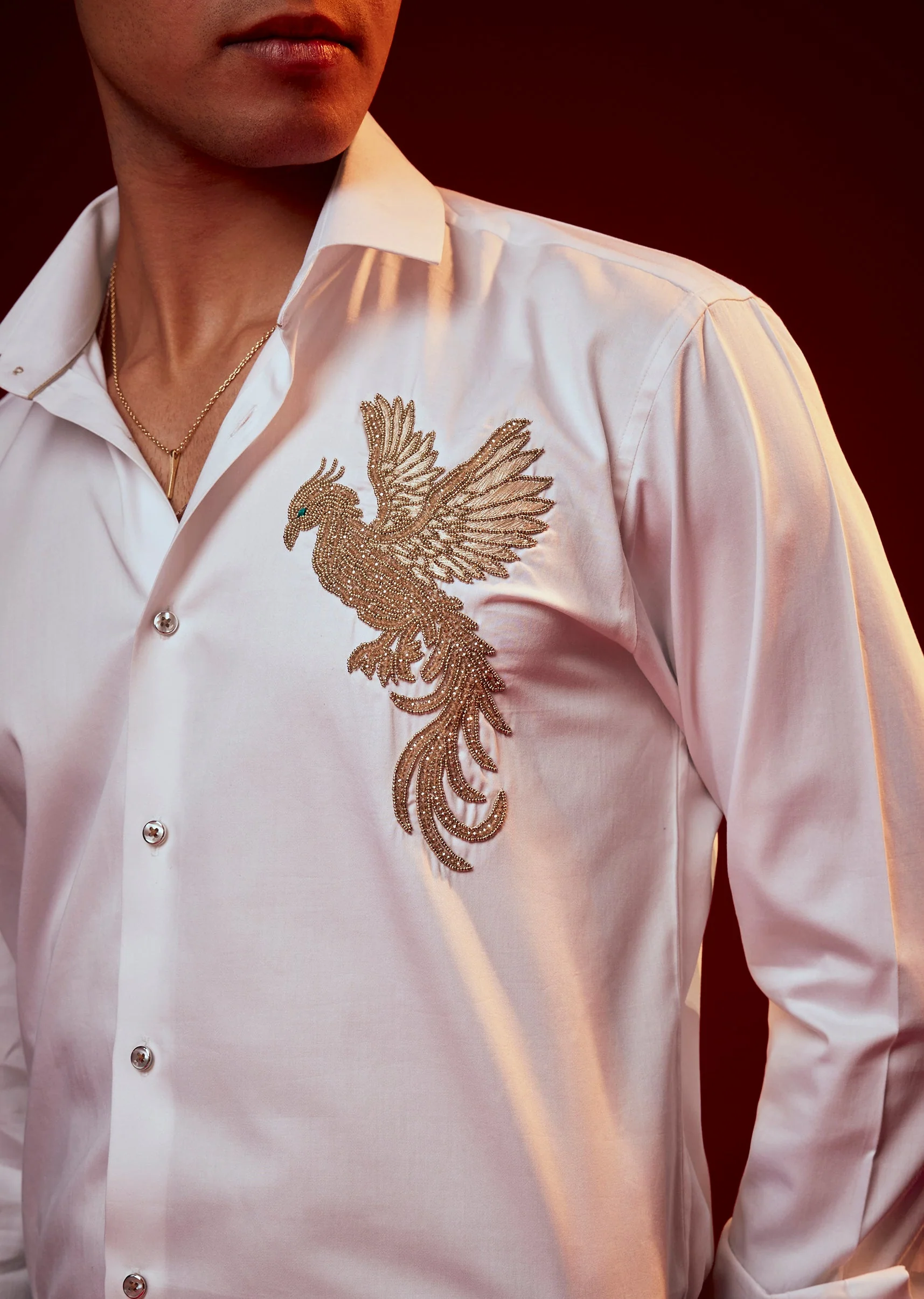 White Embroidered Silk Blend Festive Shirt