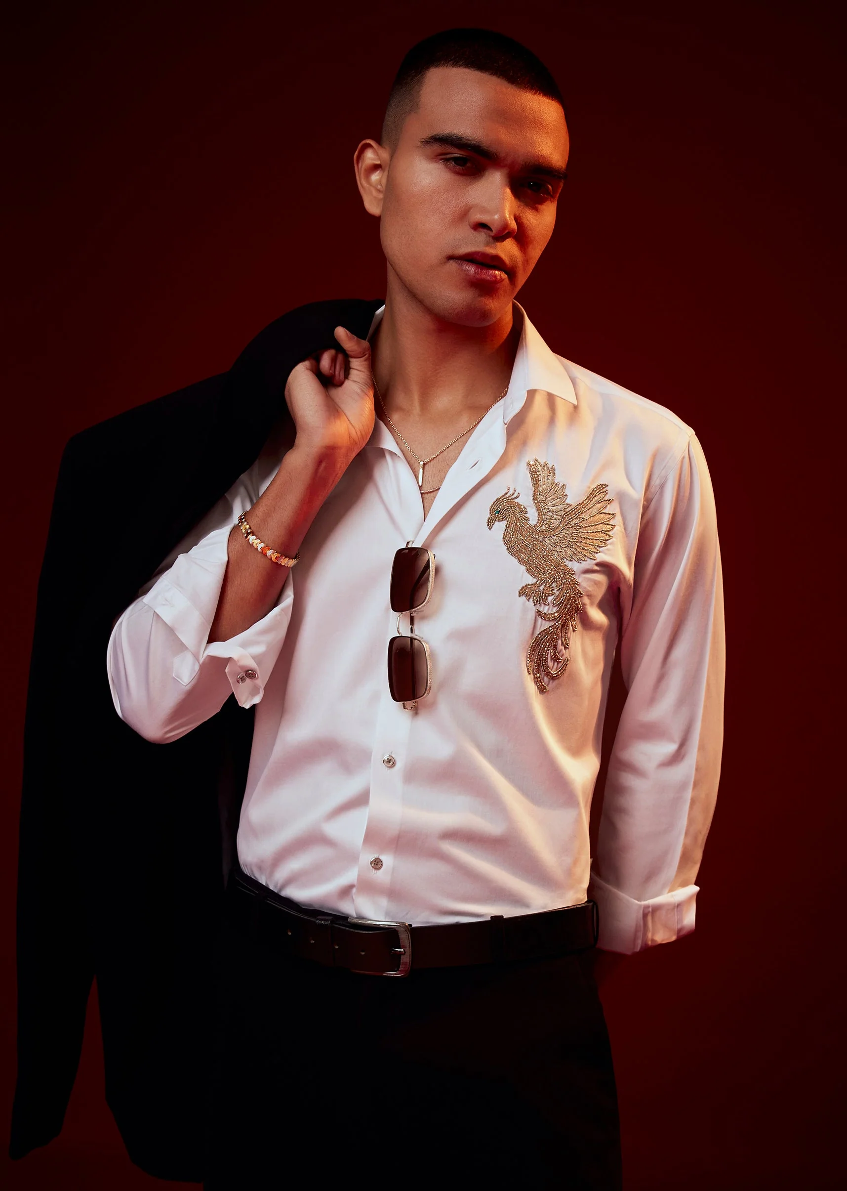White Embroidered Silk Blend Festive Shirt