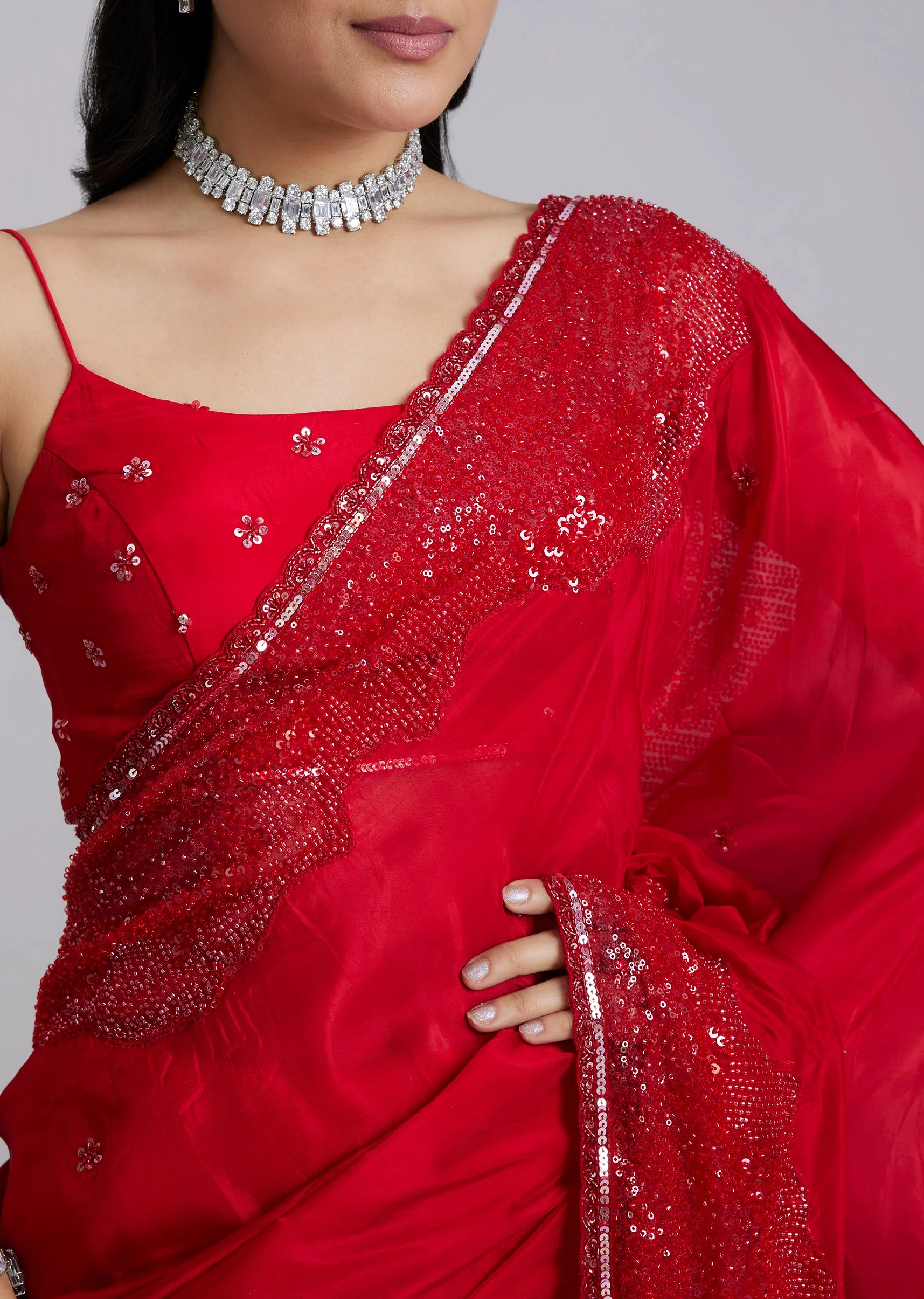 Red Tissue Saree With Heavy Border