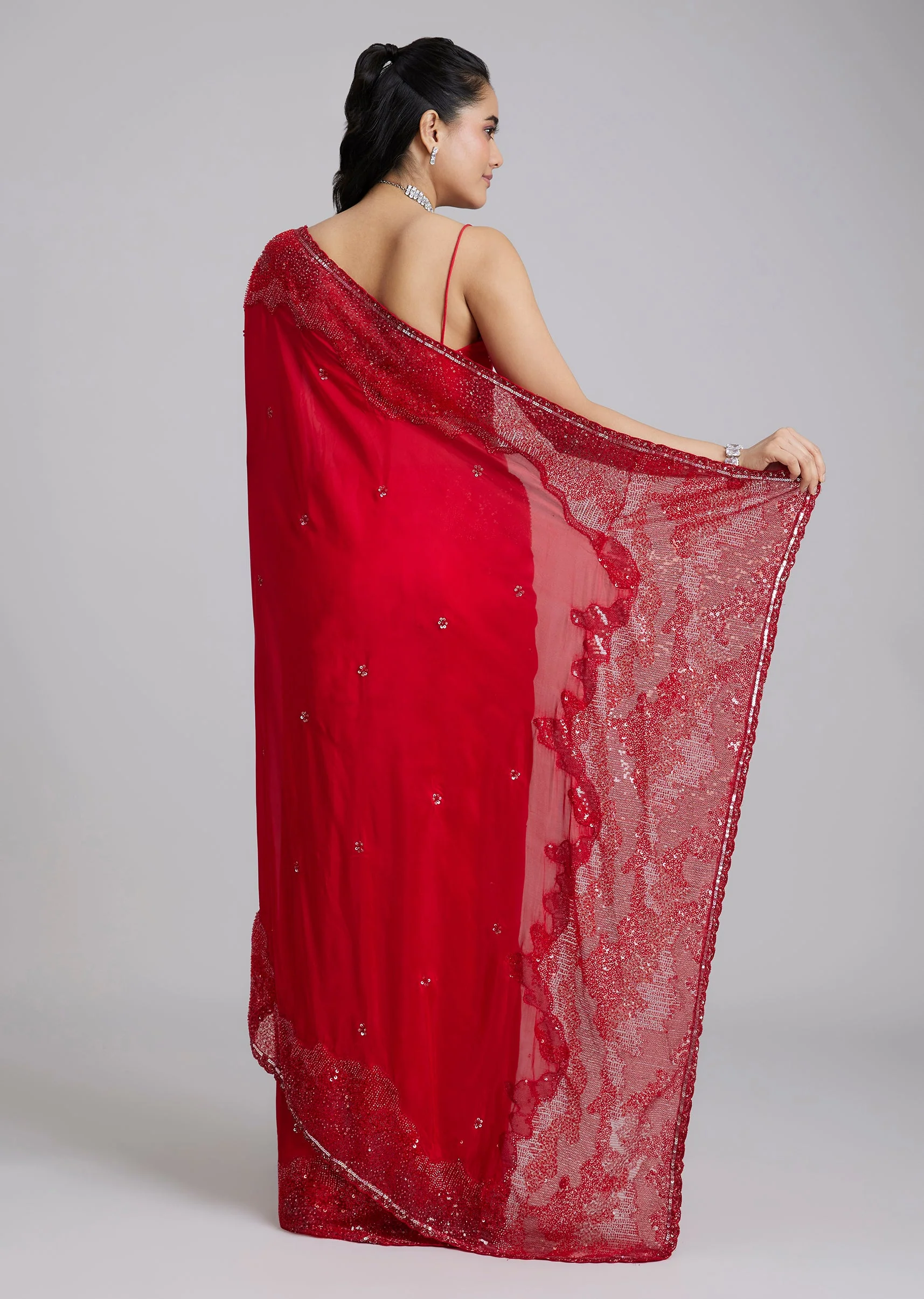 Red Tissue Saree With Heavy Border