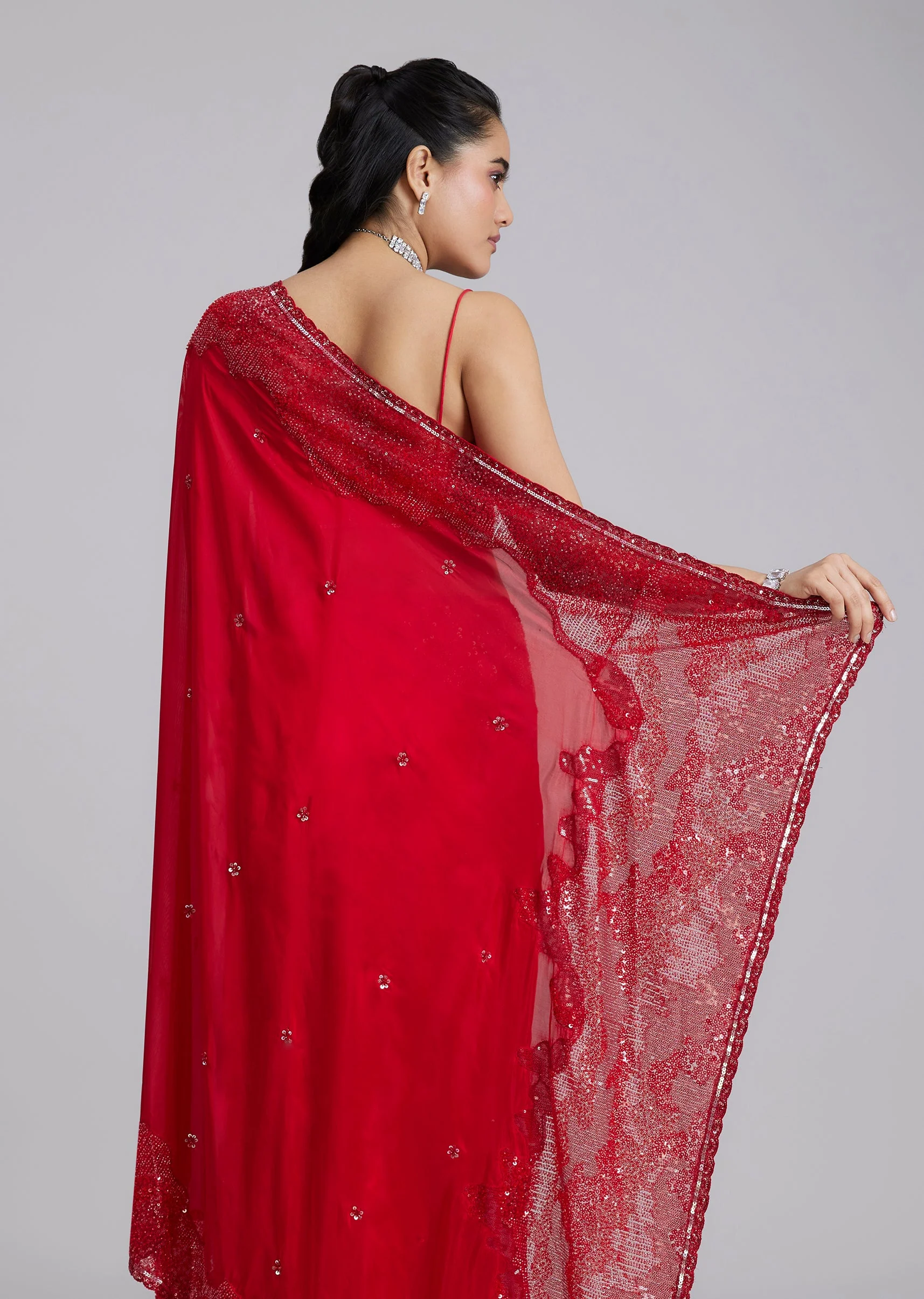 Red Tissue Saree With Heavy Border