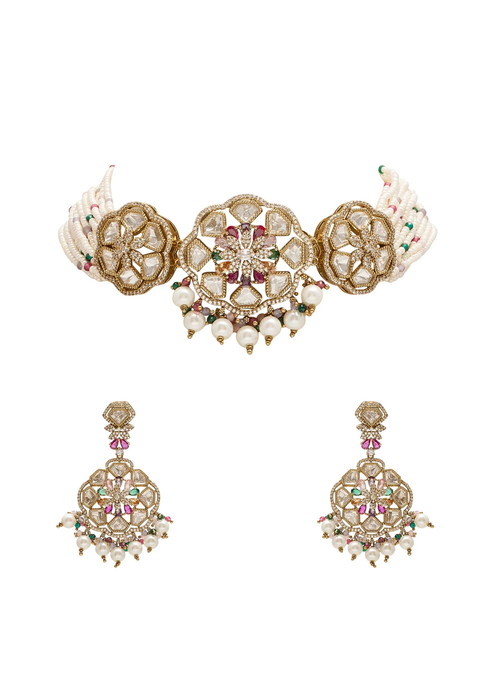 White Gold Festive Necklace Set