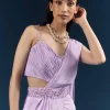 Purple Crepe Ready Pleated Saree With Heavy Embroidery