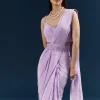 Purple Crepe Ready Pleated Saree With Heavy Embroidery