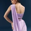 Purple Crepe Ready Pleated Saree With Heavy Embroidery