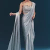 Light Blue Corset Blouse With Unstitched Saree