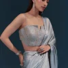 Light Blue Corset Blouse With Unstitched Saree