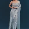 Light Blue Corset Blouse With Unstitched Saree