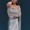 Light Blue Corset Blouse With Unstitched Saree