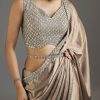 Beige Rose Gold Chiffon Saree With Embellished Border
