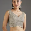 Beige Rose Gold Chiffon Saree With Embellished Border