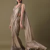 Antique Gold Pre-Stitched Frill Saree With Sequin Blouse