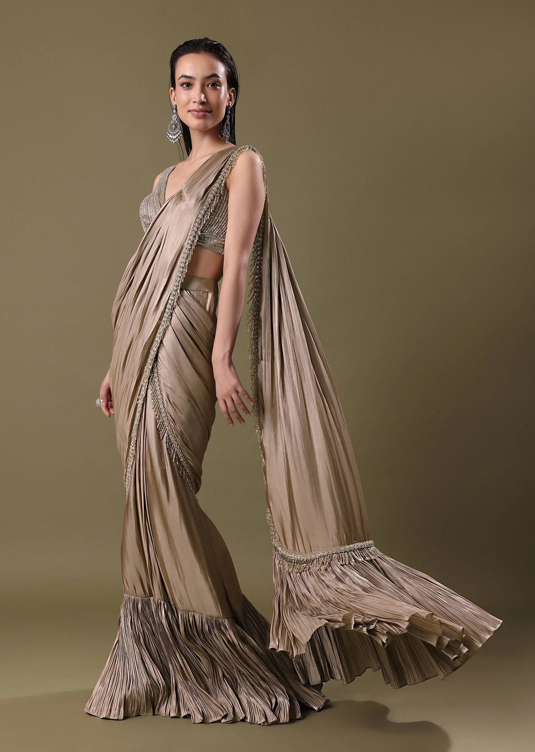 7131-antique-gold-pre-stitched-frill-saree-with-sequin-blouse-1.webp Antique Gold Pre-Stitched Frill Saree With Sequin Blouse