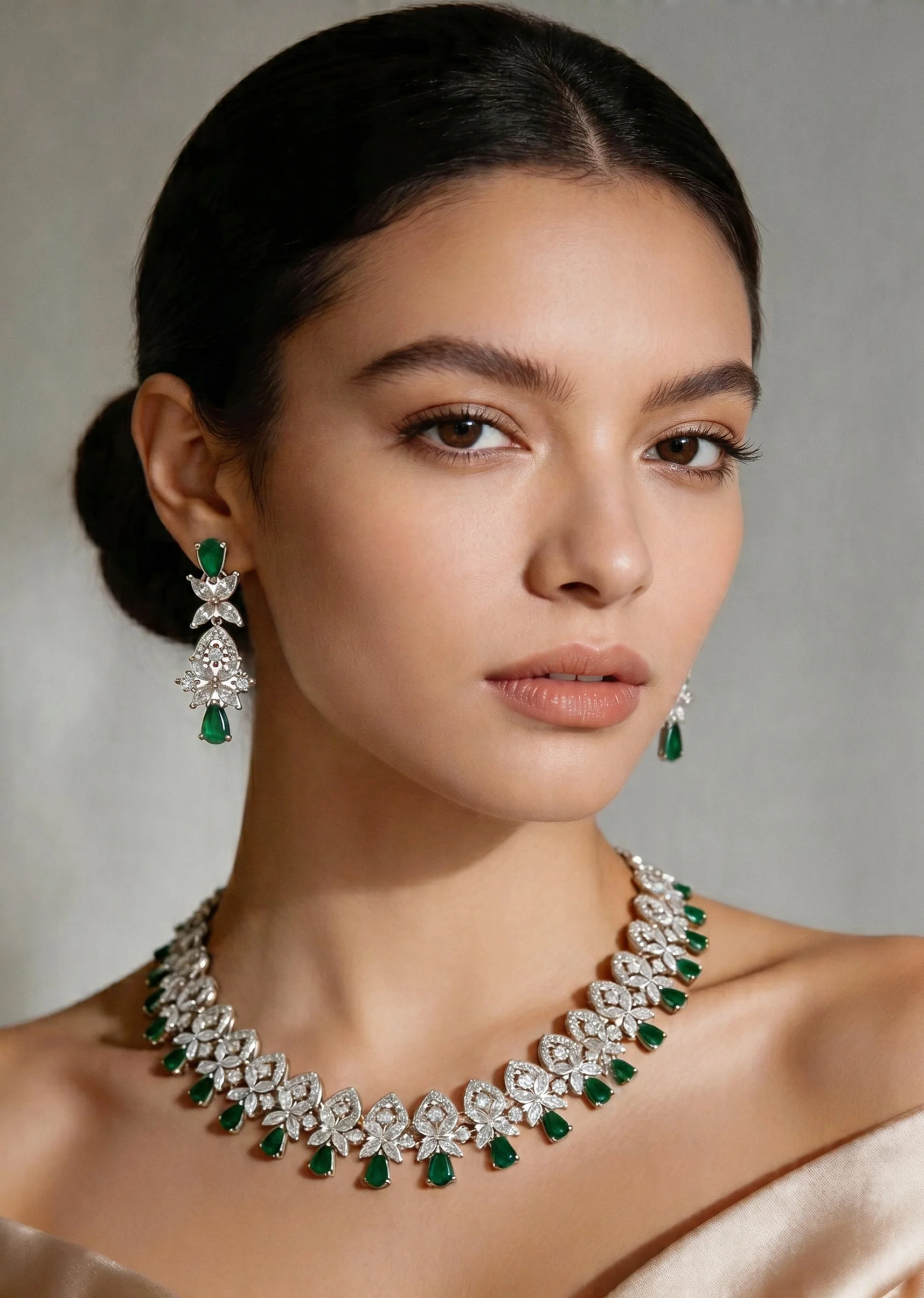 Green Silver Contemporary Necklace Set