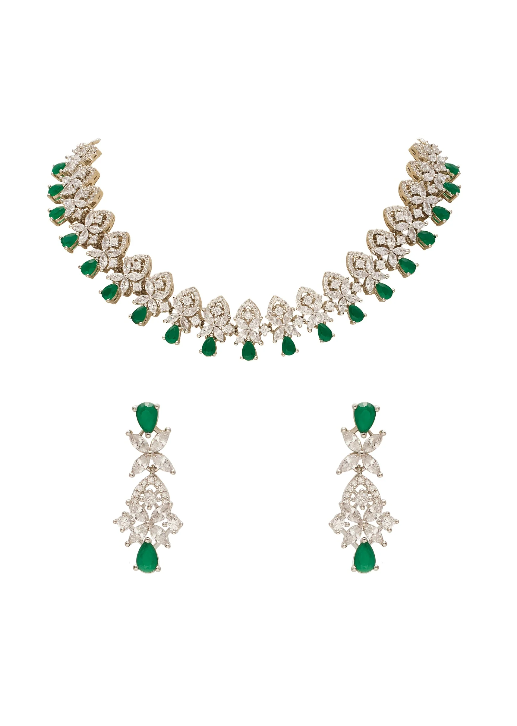 Green Silver Contemporary Necklace Set