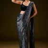 Navy Blue Sequin Velvet Saree