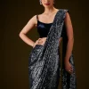 Navy Blue Sequin Velvet Saree