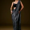 Navy Blue Sequin Velvet Saree