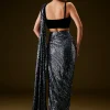 Navy Blue Sequin Velvet Saree