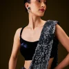 Navy Blue Sequin Velvet Saree
