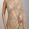 Gold Sequin Embellished Net Saree