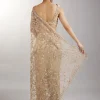 Gold Sequin Embellished Net Saree