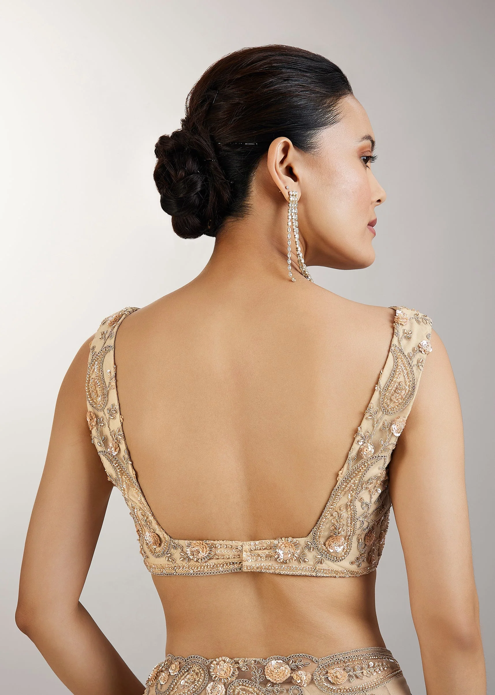 Gold Sequin Embellished Net Saree