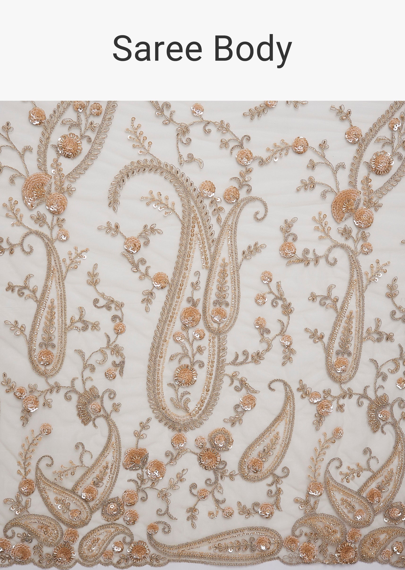 Gold Sequin Embellished Net Saree