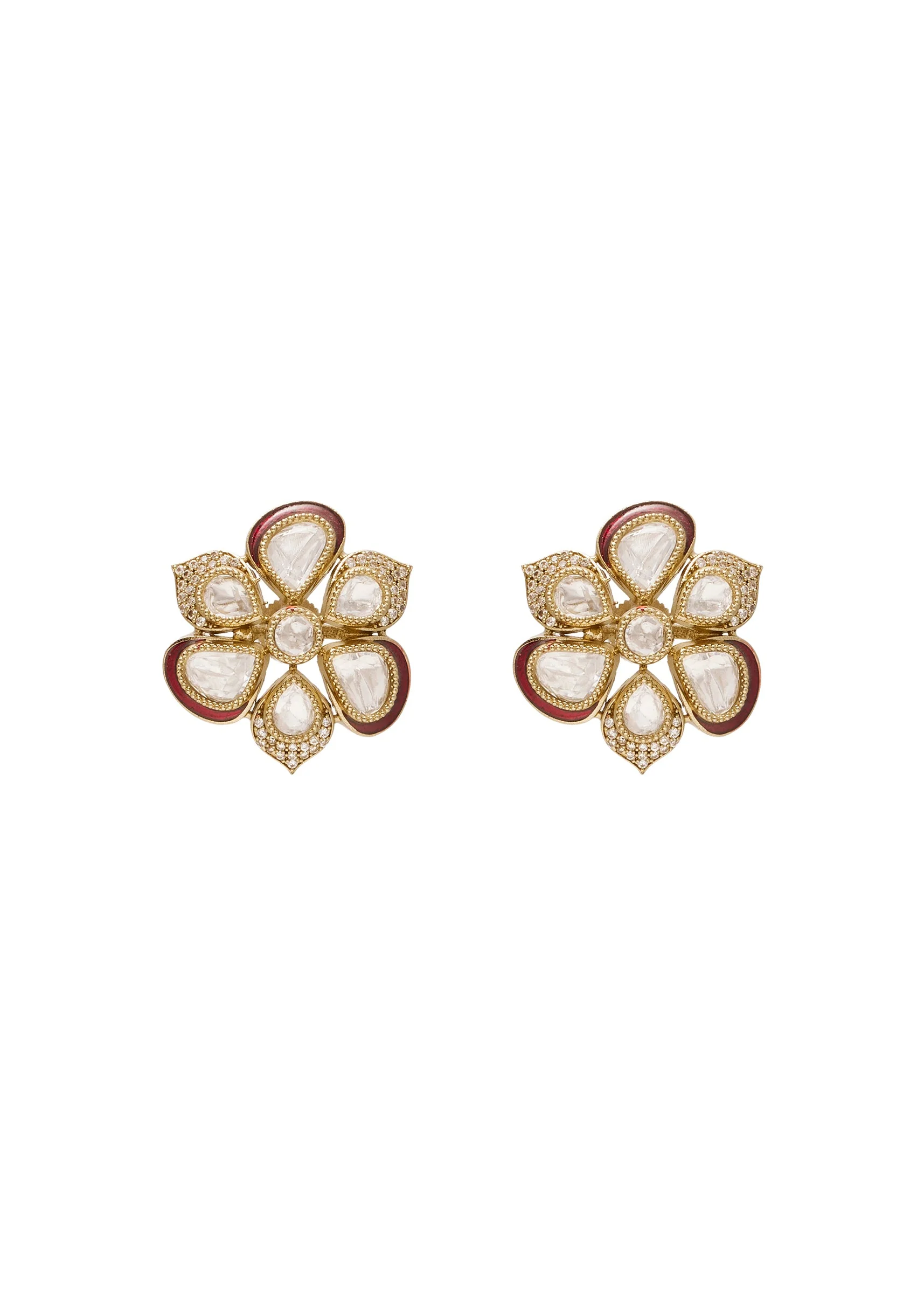 Red Kundan Traditional Earrings