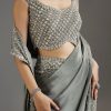 Grey Metallic Green Crepe Saree With Embellished Border