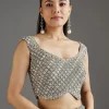 Grey Metallic Green Crepe Saree With Embellished Border
