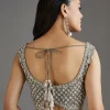 Grey Metallic Green Crepe Saree With Embellished Border